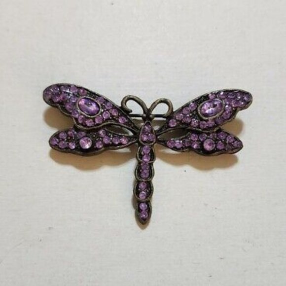 COPY - Lovely Purple Rhinestone Dragonfly Brooch Very Pretty - Picture 1 of 4